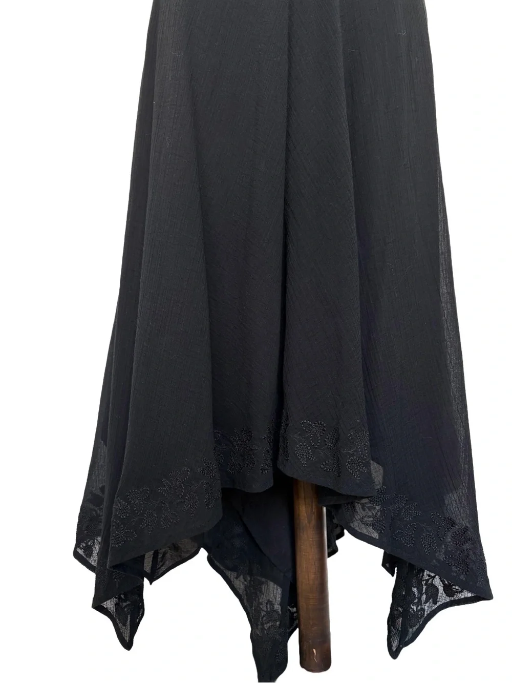 Lauren Ralph Lauren Vintage Black Handkerchief Skirt with Embroidered Hem